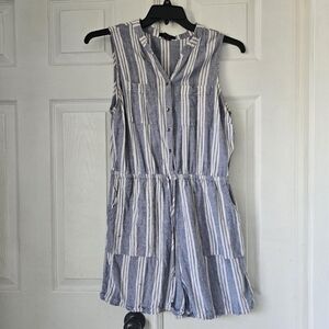 Boho indie coastal granddaughter blue & white striped sleeveless shorts romper